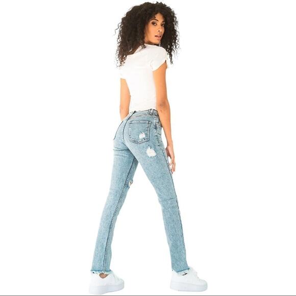 Revice Dream Fit Button Fly Straight Crop Distressed Raw Hem Jeans 27 - Picture 3 of 16